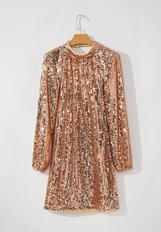 Sequin Mock Neck Long Sleeve Dress