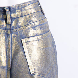 Street Hipster Bronzing Design High Waist Straight Jeans