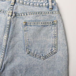 High Waist Ripped Design Retro Printed Jeans