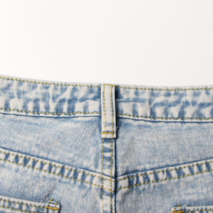High Waist Ripped Design Retro Printed Jeans