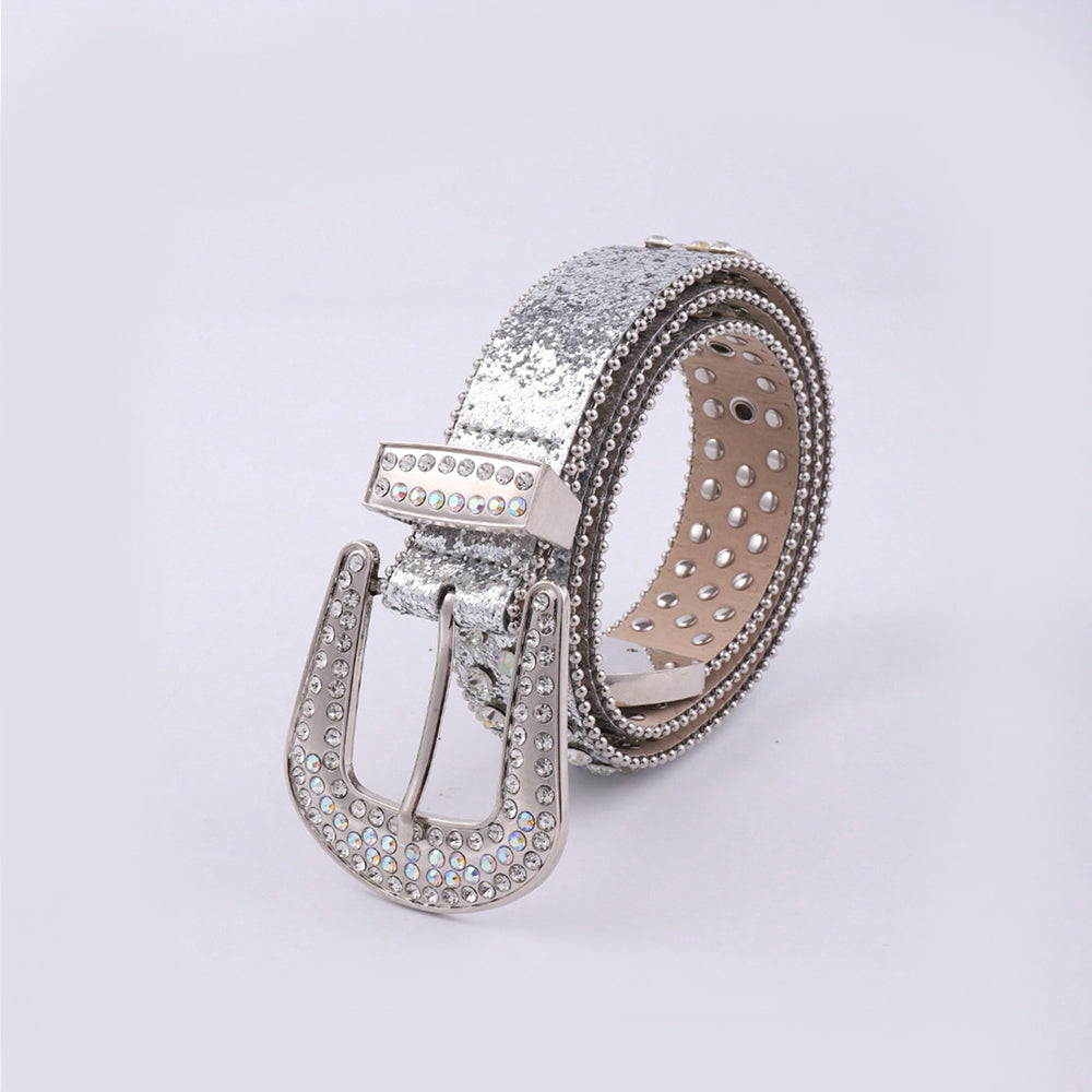 Faux Leather Rhinestone Belt