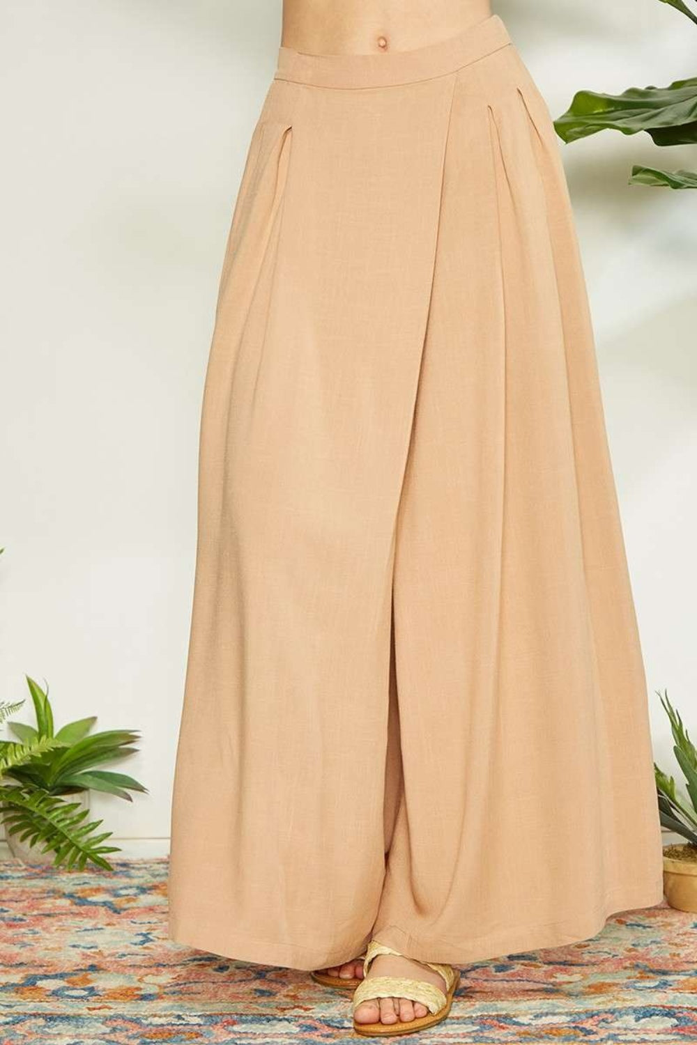 Wrap Pleating Detail Wide Leg Pants