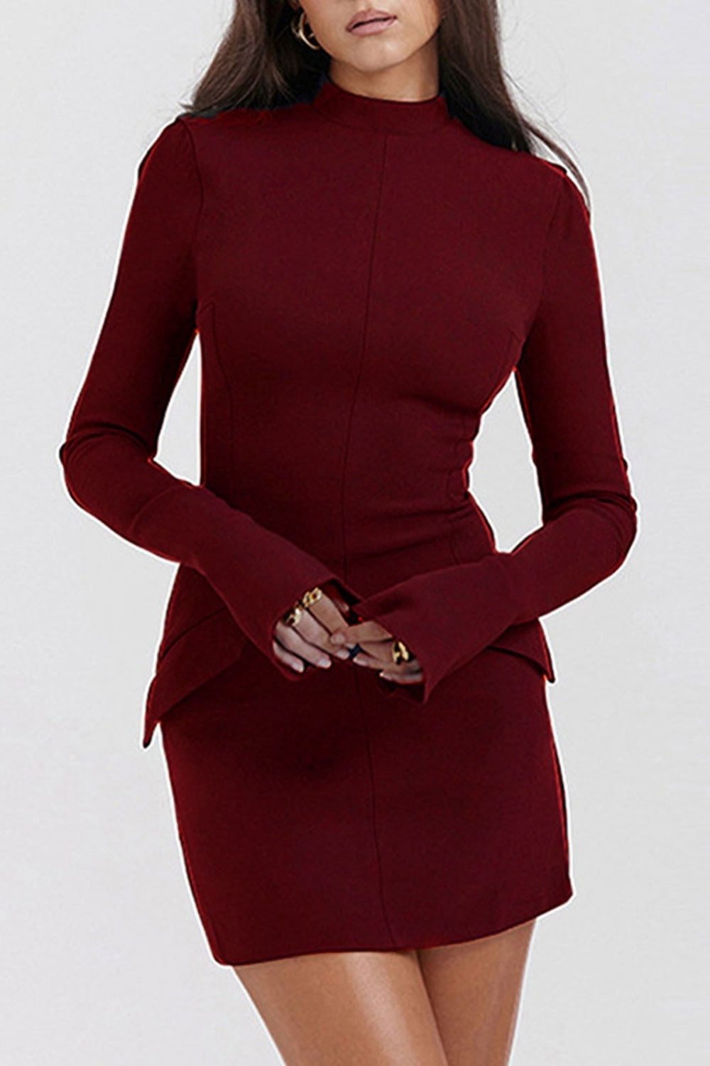 Mock Neck Long Sleeve Mini Dress