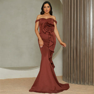 Off the Shoulder Sweetheart Neck Elegant Long Cocktail Dress with 3D Decoration