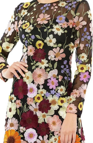 3-Dimensional Embroidered Floral Sheer Sheath Dress