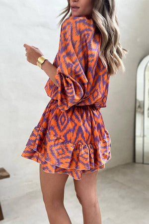 Aztec Bubble Sleeve High Waist Romper