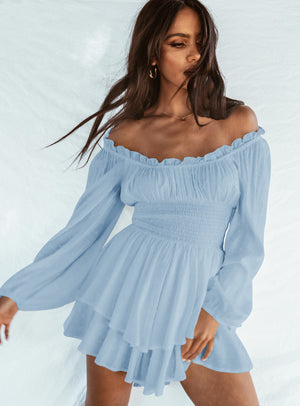 Off-Shoulder Smocked Elastic Waist Pleated Rompers