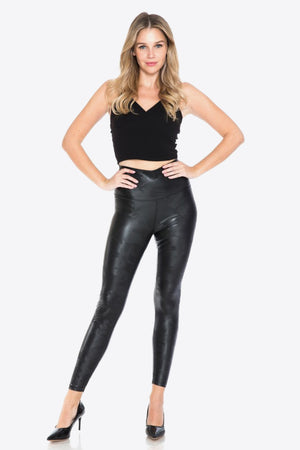 Full Size Faux Leather Wide Waistband Leggings in Black