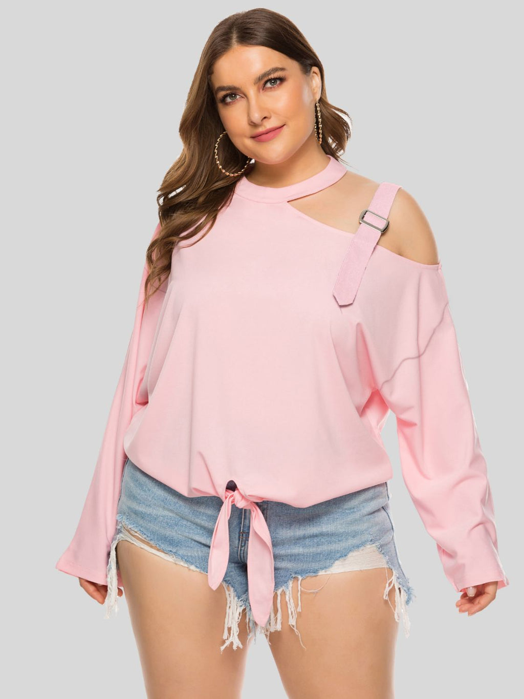 Curvy Girl Cold-Shoulder Tied Top