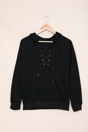 Lace-Up Dropped Shoulder Hoodie