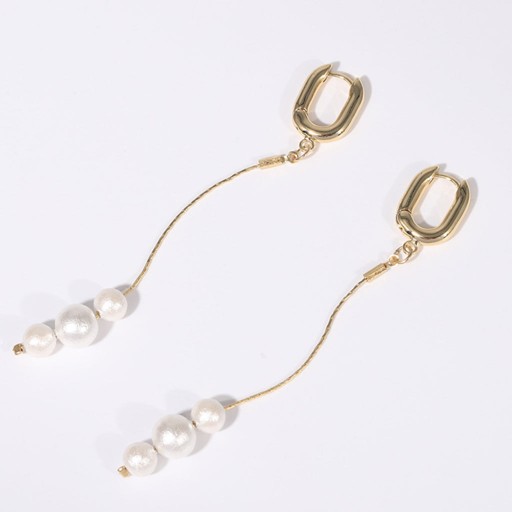 Gold-Plated Faux Pearl Bar Earrings