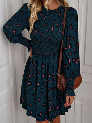 Printed Puff Sleeve Smocked Dress