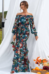 Floral Ruffle Trim Off-Shoulder Dress