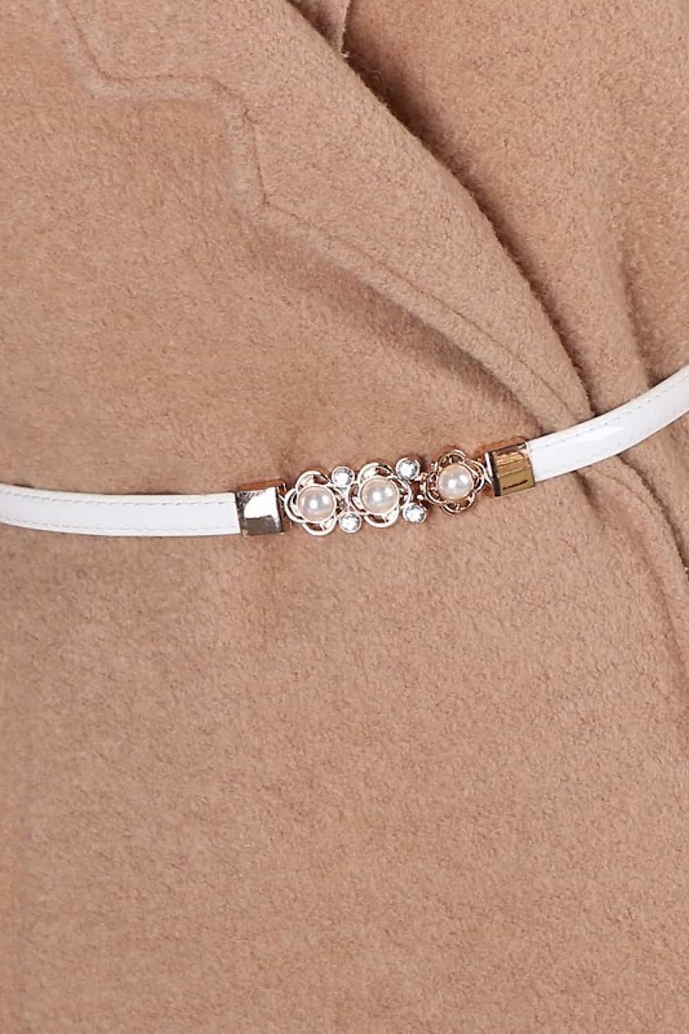 Rhinestone and Pearl Flower Adjustable Vegan Leather Belt