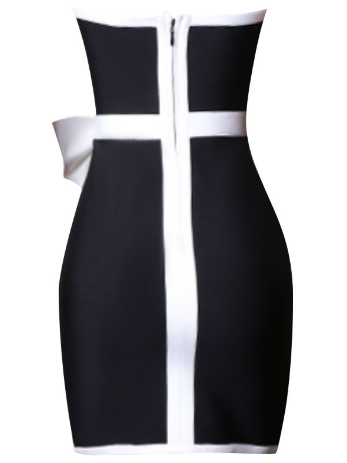 Black & White Contrast Strapless Bow Detail Mini Dress