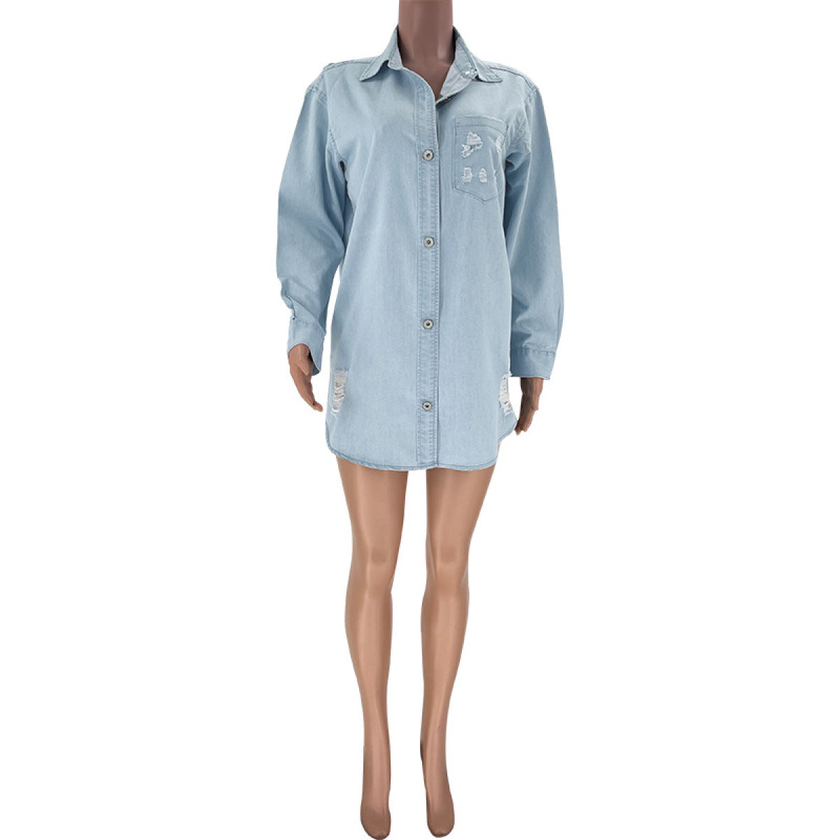 Single-Breasted Loose Long-Sleeved Denim Shirt Jacket