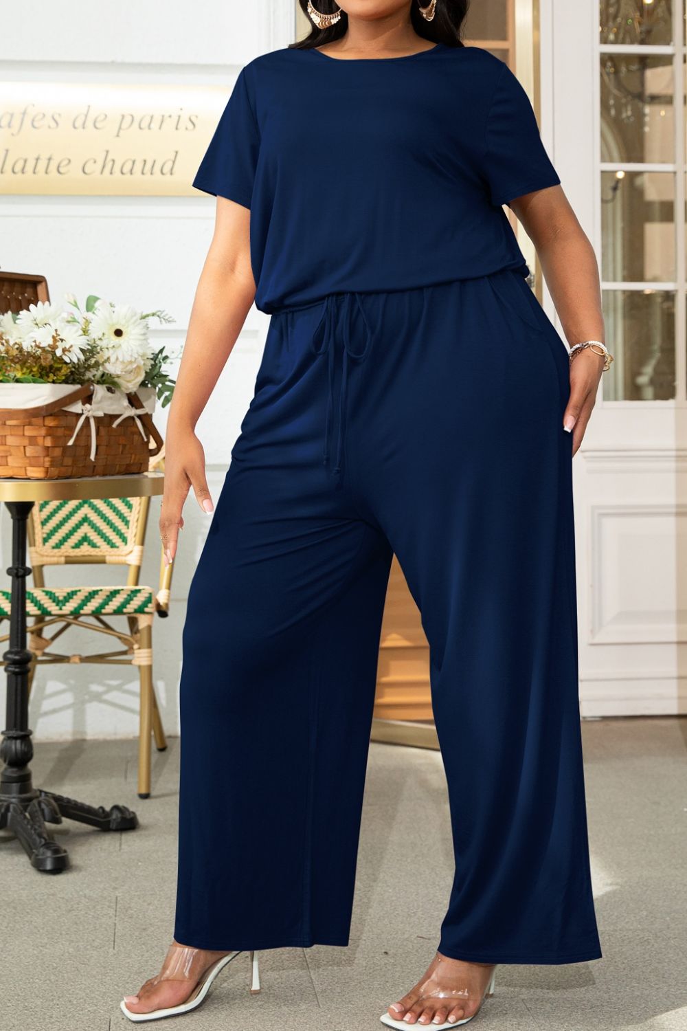 Plus Size Drawstring Waist Short Sleeve Jumpsuit – SCULPTURA® Couture
