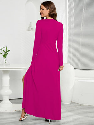 V-Neck Long Sleeve Slit Dress