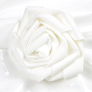 White Glaze Faux Leather Pleated Rose Bow Maxi Dress