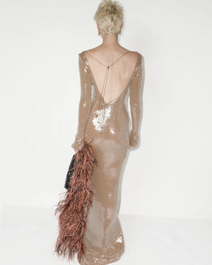 Alabaster Sequined V-neck Cutout Backless Catwalk Dress