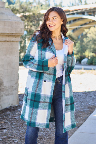 Plaid Button Up Lapel Collar Coat