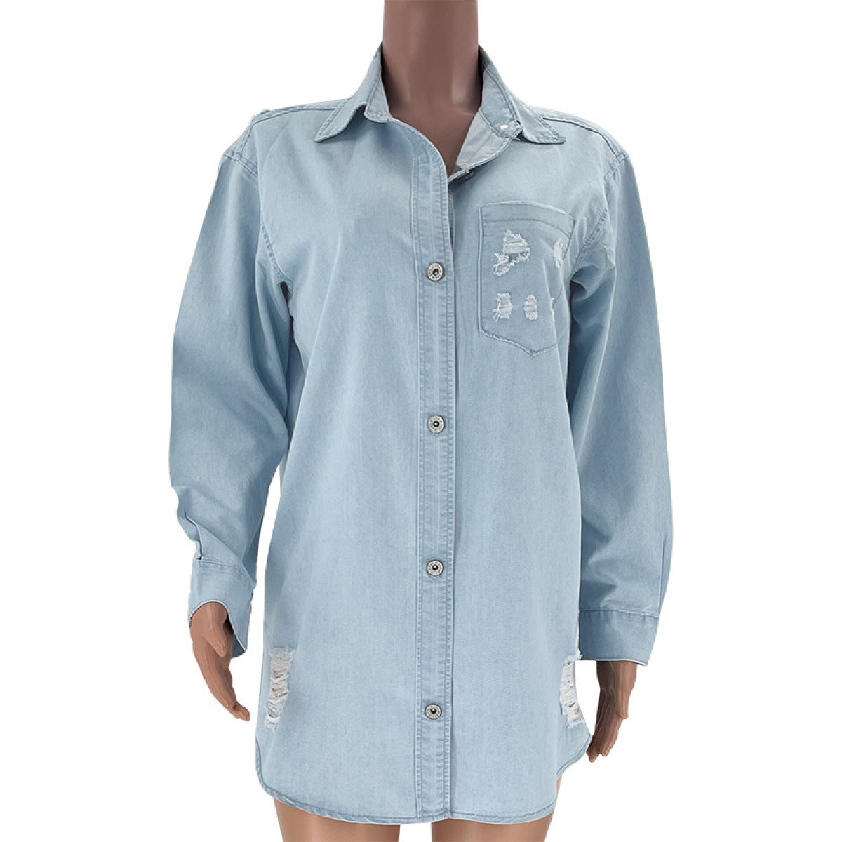 Single-Breasted Loose Long-Sleeved Denim Shirt Jacket