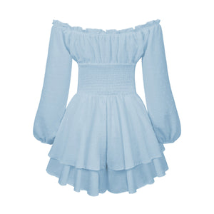 Off-Shoulder Smocked Elastic Waist Pleated Rompers