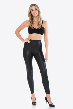 Full Size Faux Leather Wide Waistband Leggings in Black