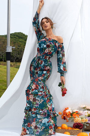 Floral Ruffle Trim Off-Shoulder Dress