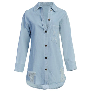 Single-Breasted Loose Long-Sleeved Denim Shirt Jacket