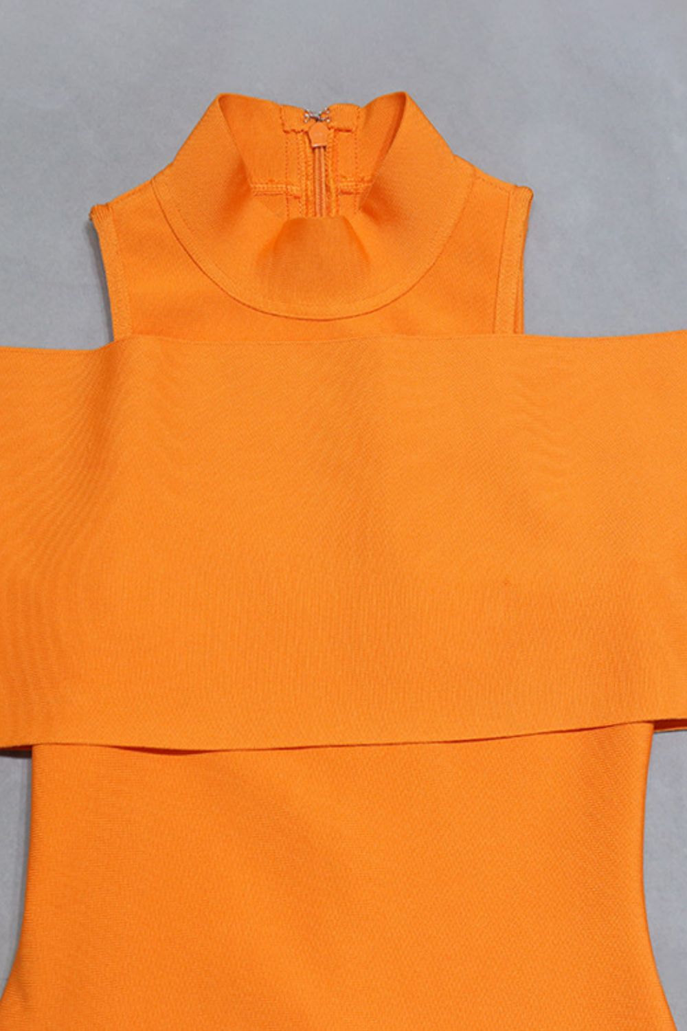 Cold-Shoulder Mock Neck Slit Orange Midi Dress