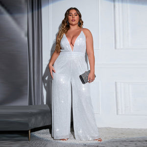 Plus Size Plunge Sequin Cami Jumpsuit